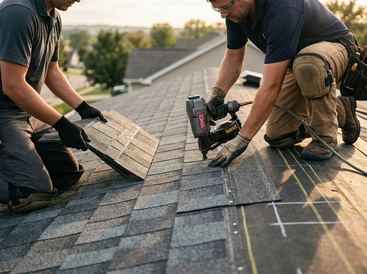 Professional roofer working on a residential roof in Hidden Valley Lake